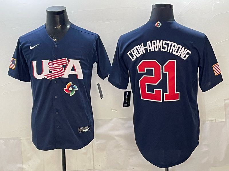 Men 2026 World Cub USA #21 Crow-Armstrong Blue Nike MLB Jersey style 006